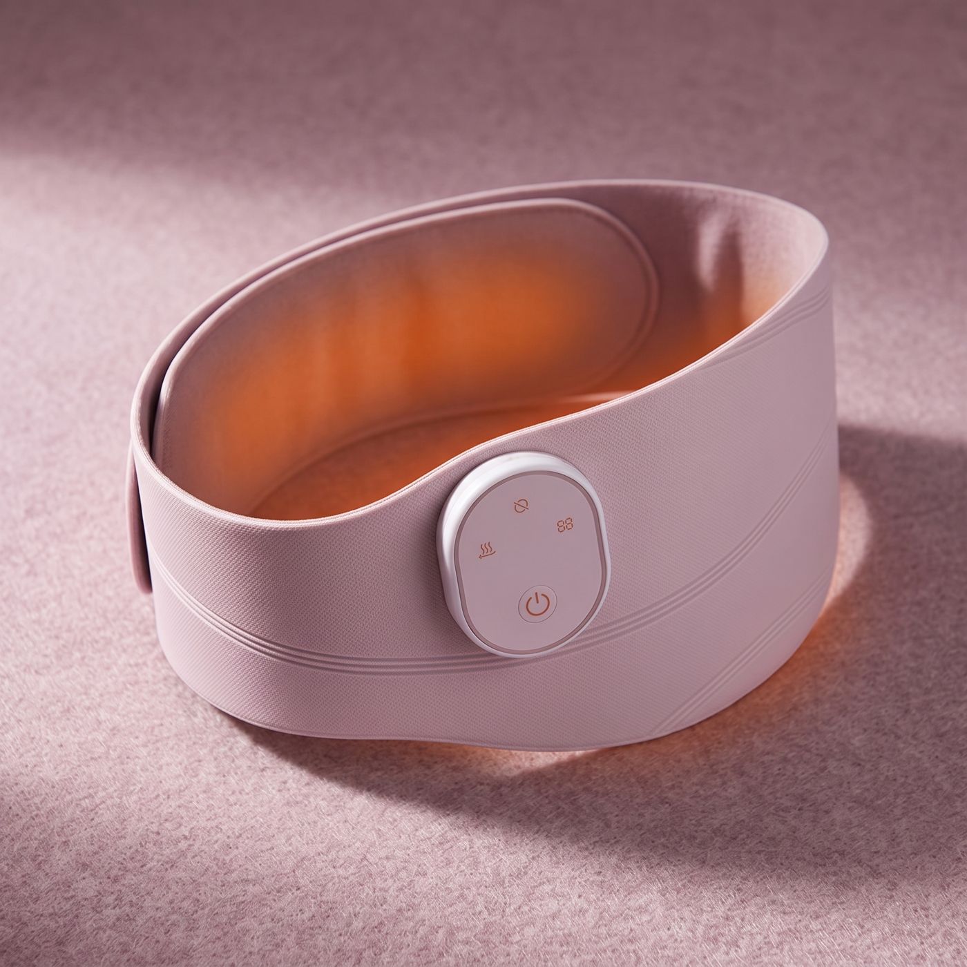 Close-up of the Lunelle belt glowing warm on the inside